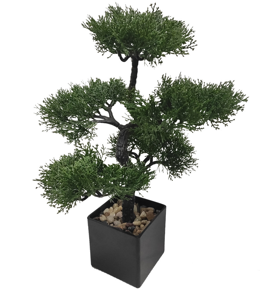 Kunstpflanze Bonsai Pinie grün ca. 40cm im Deko-Topf, künstlicher Baum naturgetreu täuschend echt