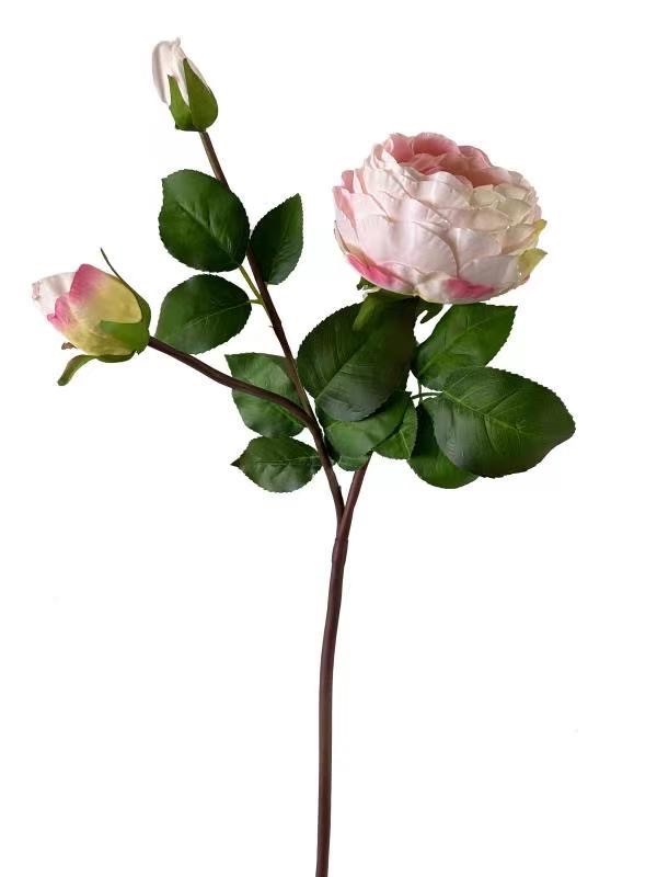 Kunst-Stielblume Pfingstrose rosé-weiß ca. 65 cm mit einer vollen Blüte und zwei Knospen
